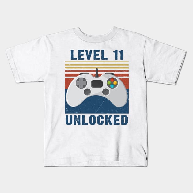 Level 11 unlocked funny gamer 11th birthday Kids T-Shirt by Sauconmua Conlaigi99
